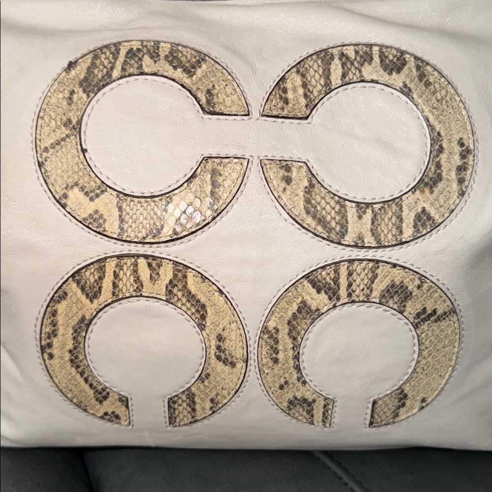 Coach 17043 Vintage Audrey Beige and Snake Leather Tote Bag🎀🎀 - Picture 7 of 16